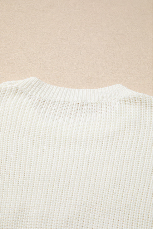 Textured Script Graphic Ribbed Knit Pullover Sweater