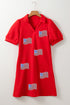 Textured Sequin American Flag Polo Collar Graphic Dress