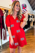 Textured Sequin American Flag Polo Collar Graphic Dress