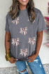 Textured Sequin Bow Graphic Short Sleeve Tee