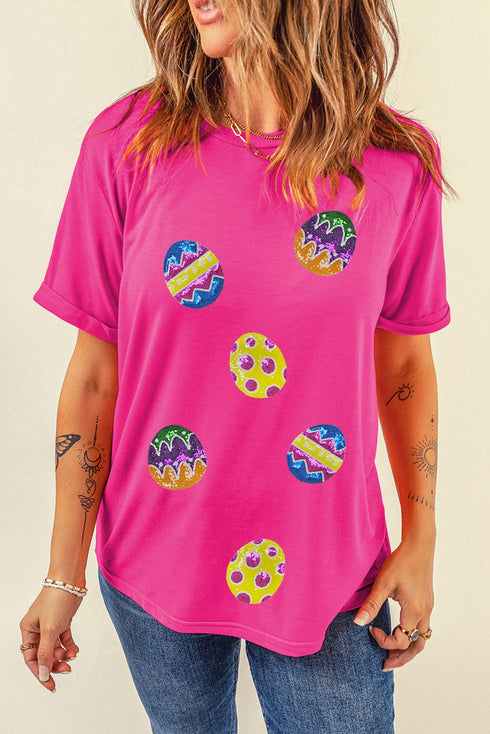 Textured Sequin Egg Patch Short Sleeve Tee