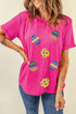 Textured Sequin Egg Patch Short Sleeve Tee