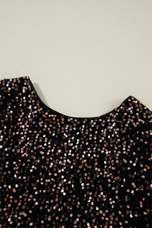 Textured Sequin Long Sleeve Round Neck Cutout Back Top