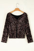 Textured Sequin Long Sleeve Round Neck Cutout Back Top