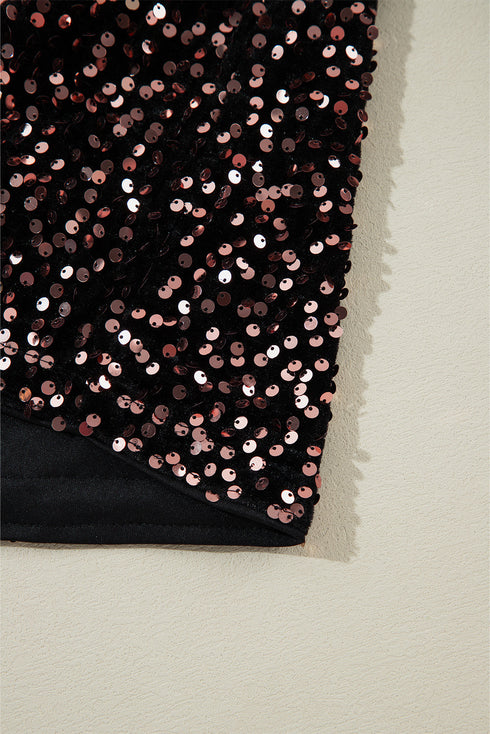 Textured Sequin Long Sleeve Round Neck Cutout Back Top