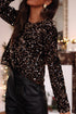 Textured Sequin Long Sleeve Round Neck Cutout Back Top