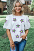 Textured Sequin Star Graphic Puff Sleeve Top