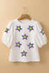Textured Sequin Star Graphic Puff Sleeve Top