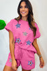 Textured Sequined American Star Print Short Graphic Sets