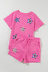 Textured Sequined American Star Print Short Graphic Sets