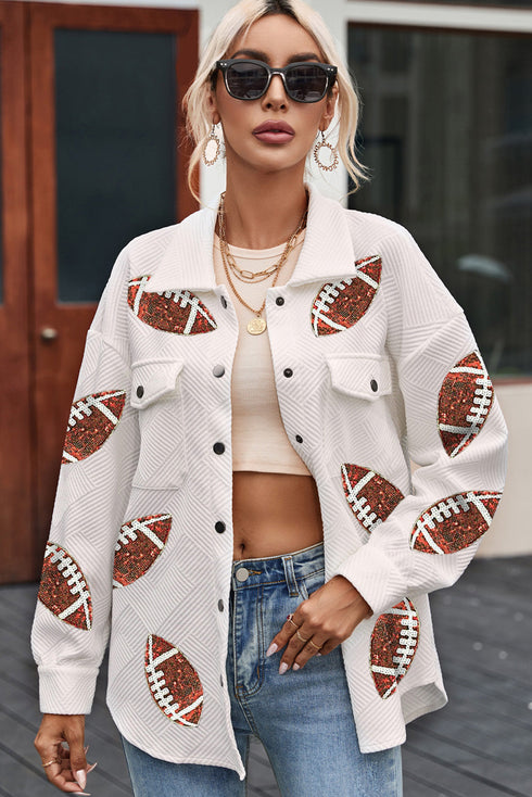 Textured Sequined Rugby Football Shirt Style Jacket
