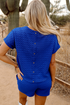 Textured Sequined USA Bowknot Button Back Graphic Short Set
