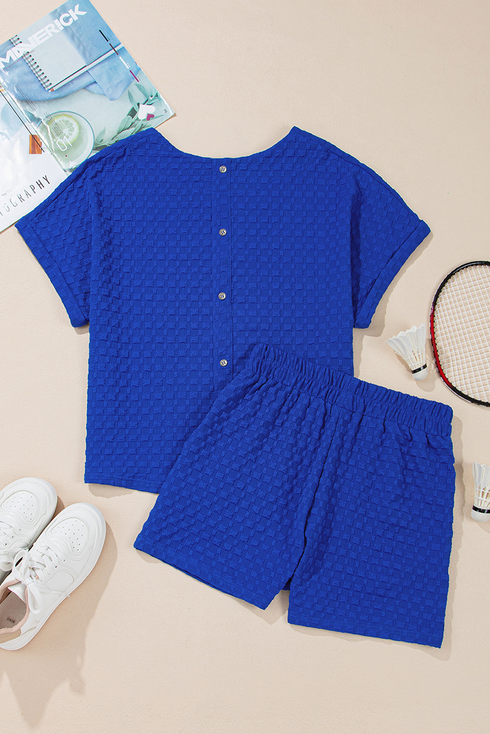 Textured Sequined USA Bowknot Button Back Graphic Short Set
