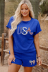 Textured Sequined USA Bowknot Button Back Graphic Short Set