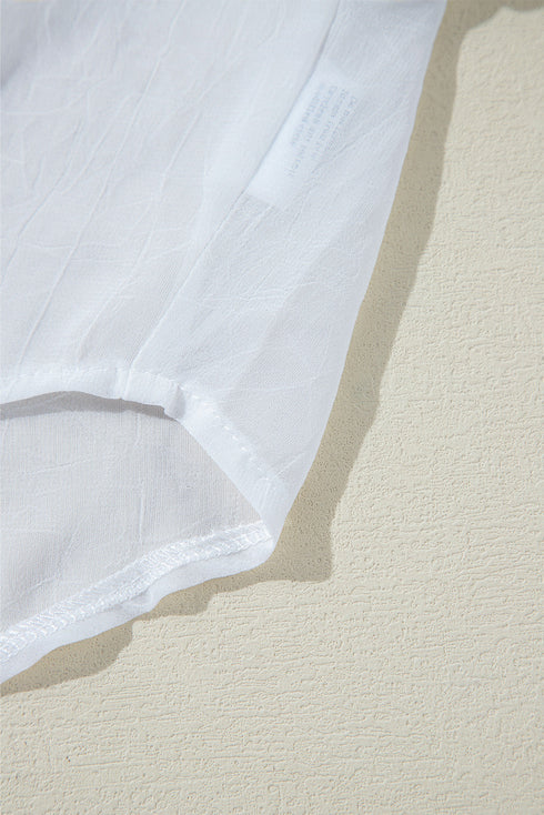 Textured Sheer Long Sleeve Tie Front Button Down Shirt