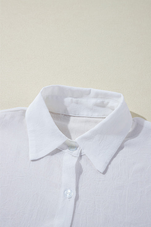 Textured Sheer Long Sleeve Tie Front Button Down Shirt