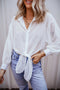 Textured Sheer Long Sleeve Tie Front Button Down Shirt