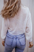 Textured Sheer Long Sleeve Tie Front Button Down Shirt