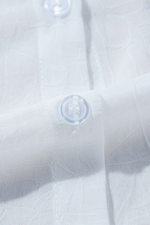 Textured Sheer Long Sleeve Tie Front Button Down Shirt