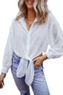 Textured Sheer Long Sleeve Tie Front Button Down Shirt