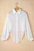 Textured Sheer Long Sleeve Tie Front Button Down Shirt