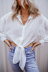 Textured Sheer Long Sleeve Tie Front Button Down Shirt