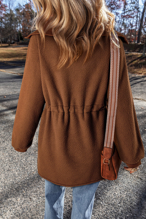 Textured Sherpa Fleece Half Zip Drawstring Waist Pullover