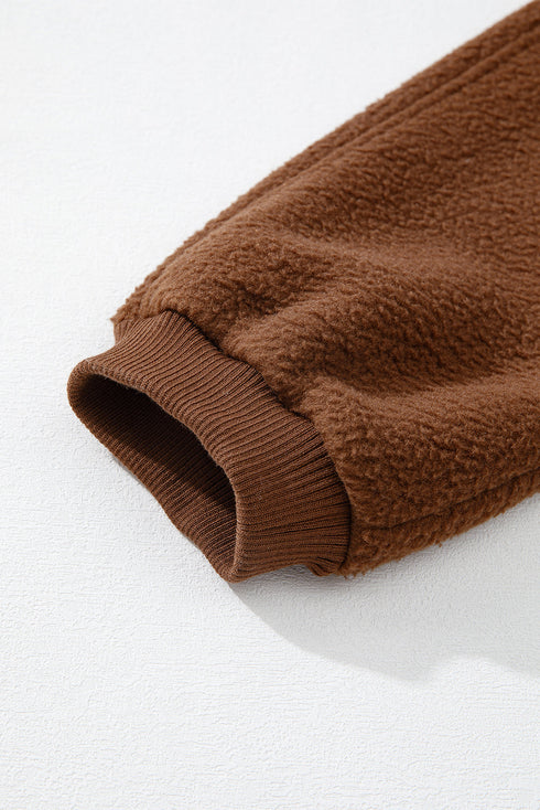 Textured Sherpa Fleece Half Zip Drawstring Waist Pullover