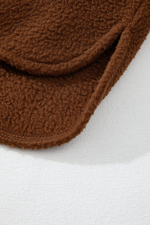 Textured Sherpa Fleece Half Zip Drawstring Waist Pullover