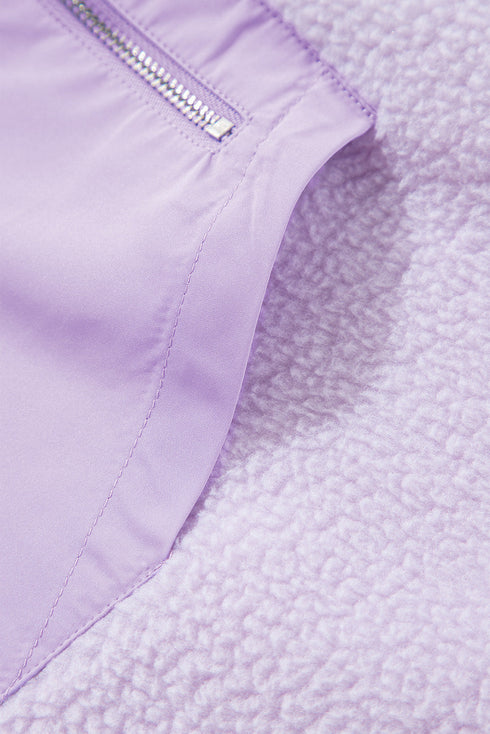 Textured Sherpa Half Zip Adjustable Pullover Hoodie