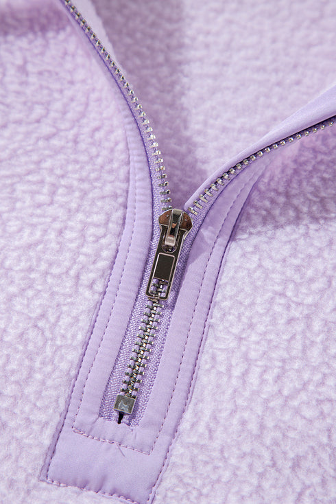 Textured Sherpa Half Zip Adjustable Pullover Hoodie