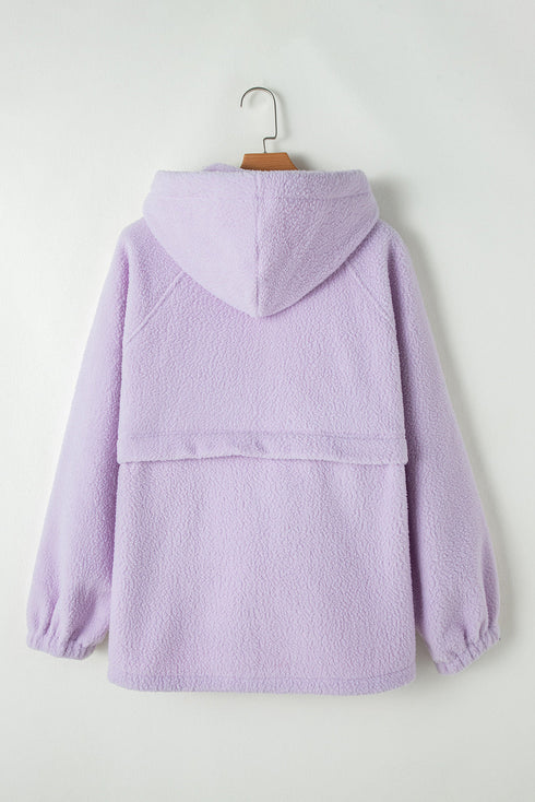 Textured Sherpa Half Zip Adjustable Pullover Hoodie