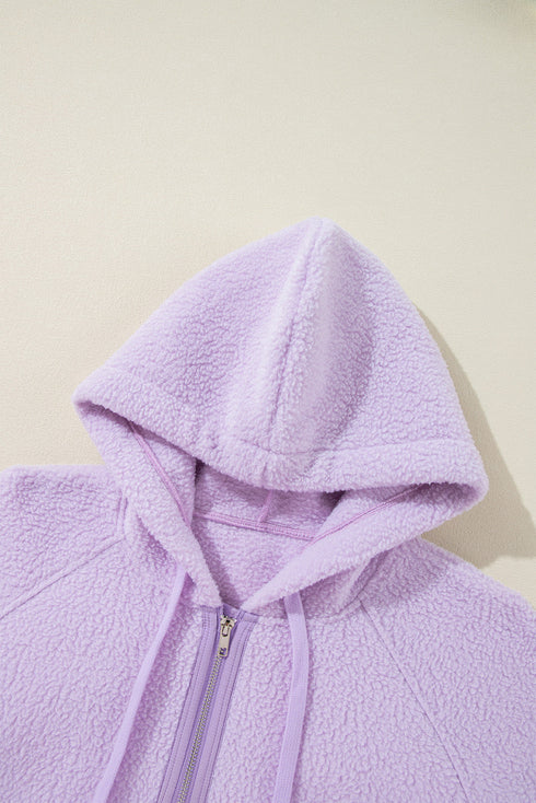 Textured Sherpa Half Zip Adjustable Pullover Hoodie