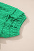 Textured Short Puff Sleeve Notched V Neck Blouse