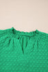 Textured Short Puff Sleeve Notched V Neck Blouse