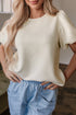 Textured Short Puff Sleeve Round Neck Pullover Top
