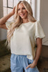 Textured Short Puff Sleeve Round Neck Pullover Top