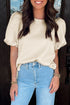 Textured Short Puff Sleeve Round Neck Pullover Top