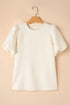 Textured Short Puff Sleeve Round Neck Pullover Top