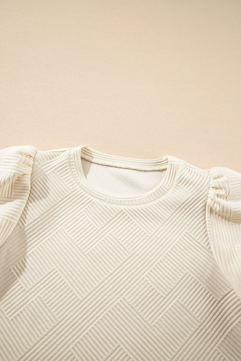 Textured Short Puff Sleeve Round Neck Pullover Top