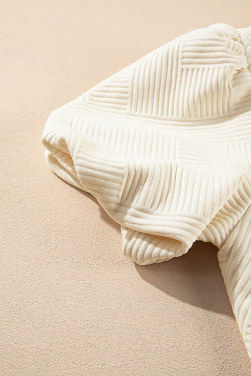 Textured Short Puff Sleeve Round Neck Pullover Top
