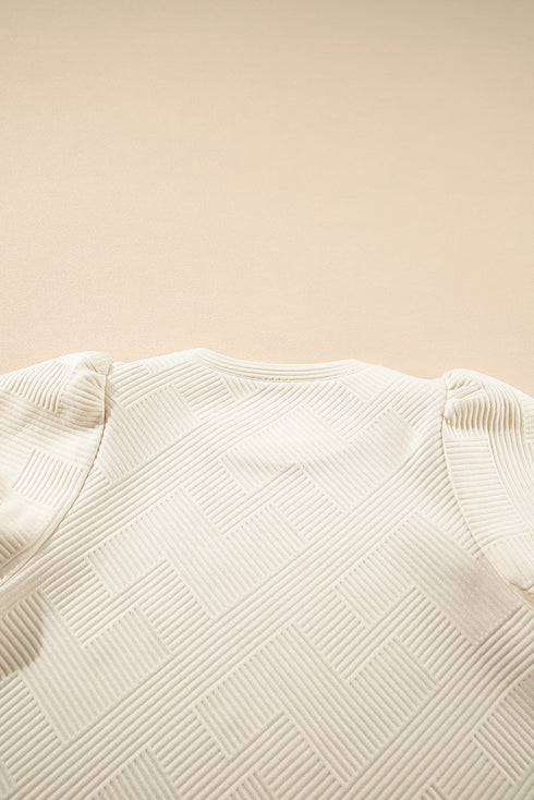 Textured Short Puff Sleeve Round Neck Pullover Top