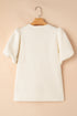 Textured Short Puff Sleeve Round Neck Pullover Top