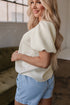 Textured Short Puff Sleeve Round Neck Pullover Top