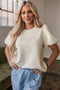 Textured Short Puff Sleeve Round Neck Pullover Top