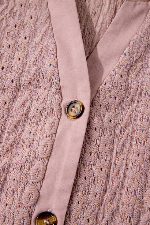 Textured Short Sleeve Button Front Casual Blouse