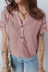 Textured Short Sleeve Button Front Casual Blouse