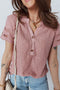 Textured Short Sleeve Button Front Casual Blouse