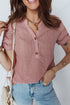 Textured Short Sleeve Button Front Casual Blouse