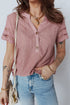 Textured Short Sleeve Button Front Casual Blouse